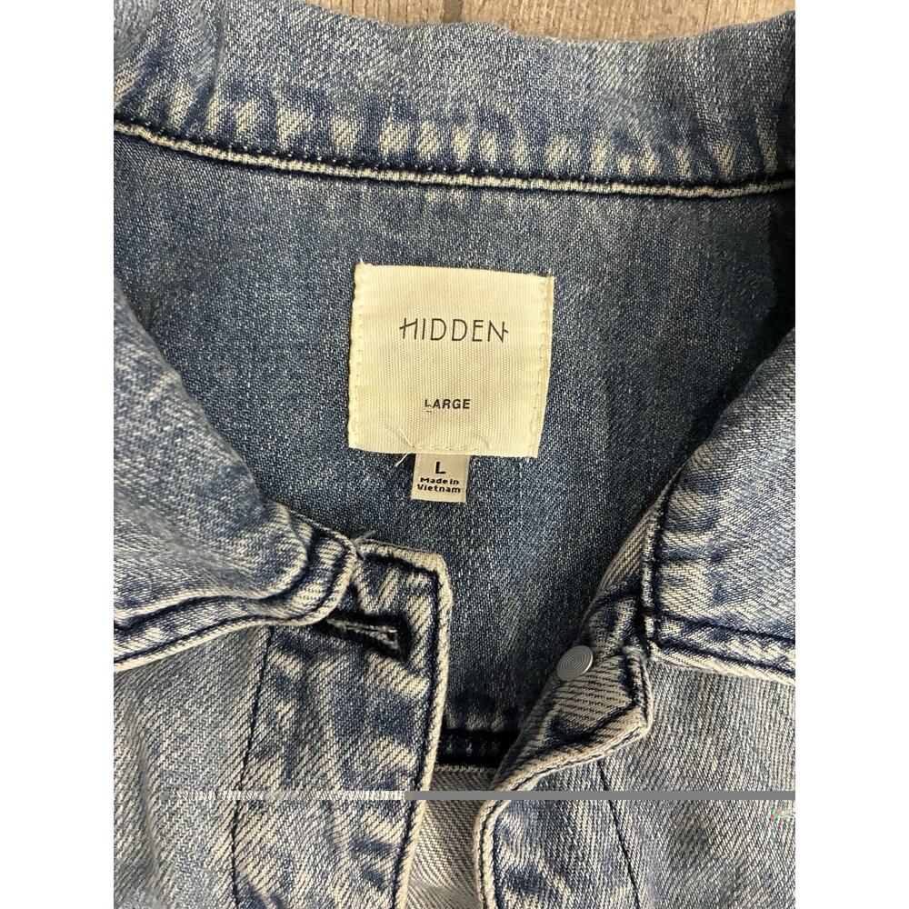 Hidden Jeans Distressed Cropped Soft Denim Jacket Light Wash Raw Hem Large - Picture 4 of 12
